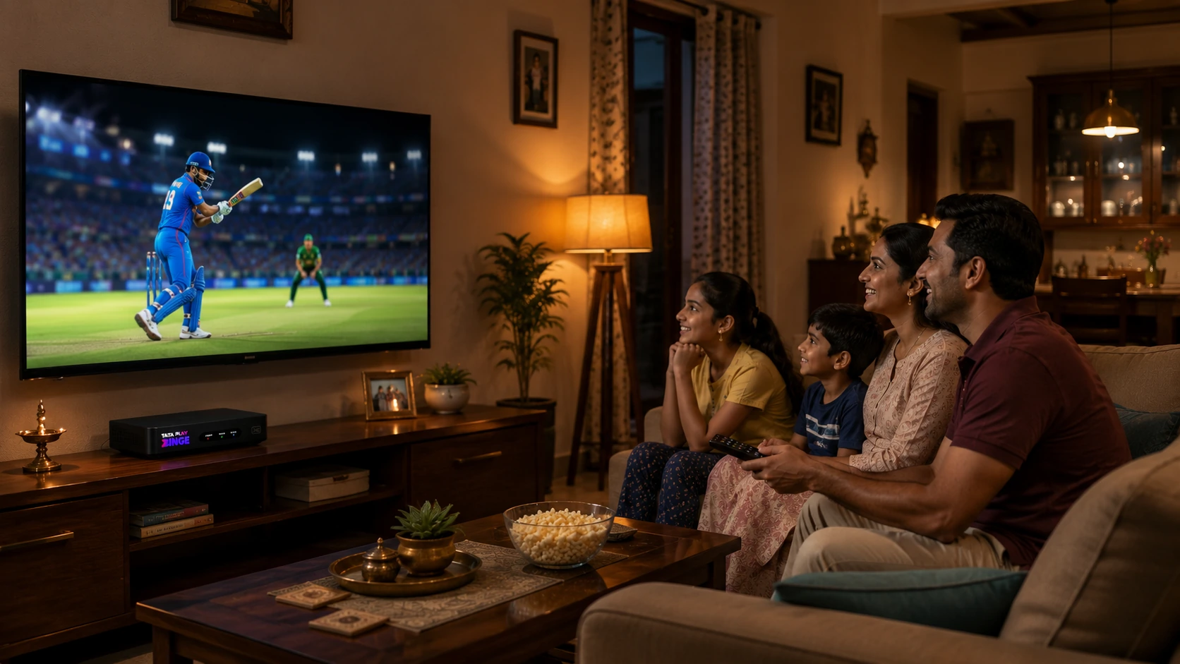 A family enjoying television together at home